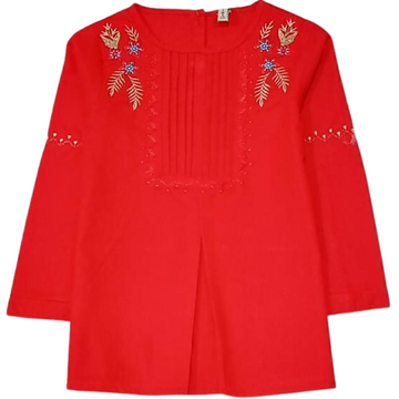 Girls Red Embroided kurti