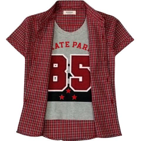 BOYS DOUBLE RED CHK SHIRT