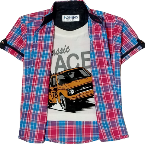 BOYS PINK CHK CASUAL DOUBLE SHIRT
